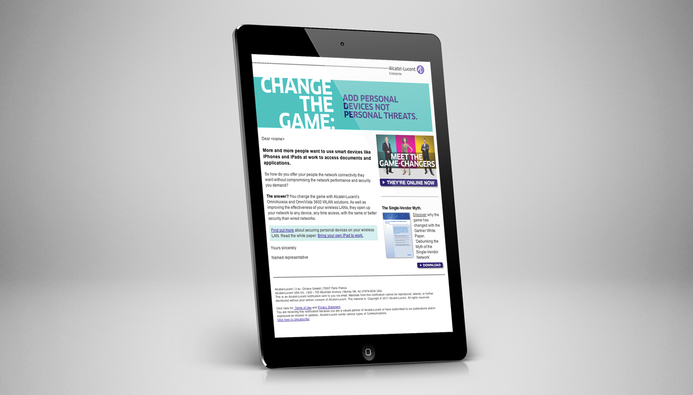 Alcatel-Lucent marketing email - change the game