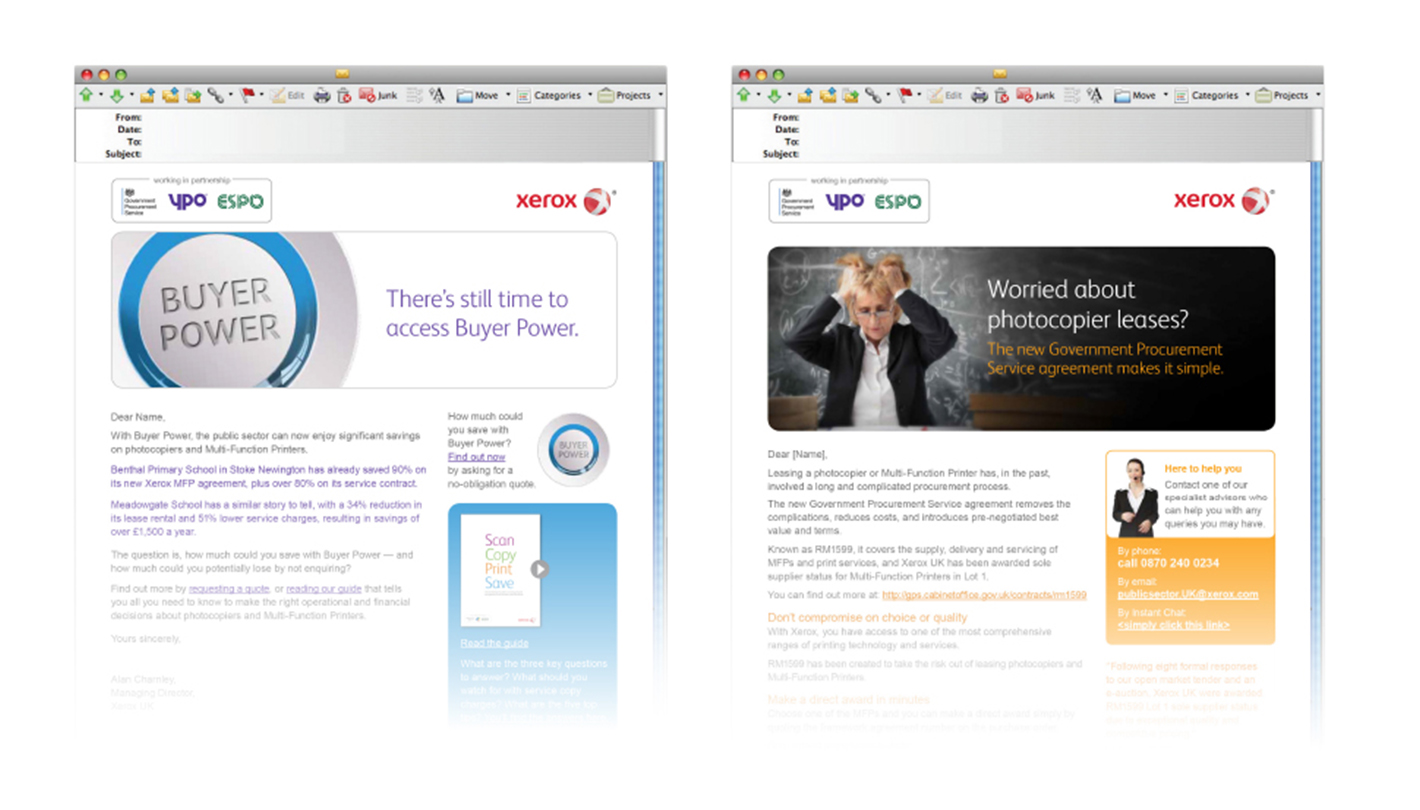 Xerox RM1599 marketing campaign emails