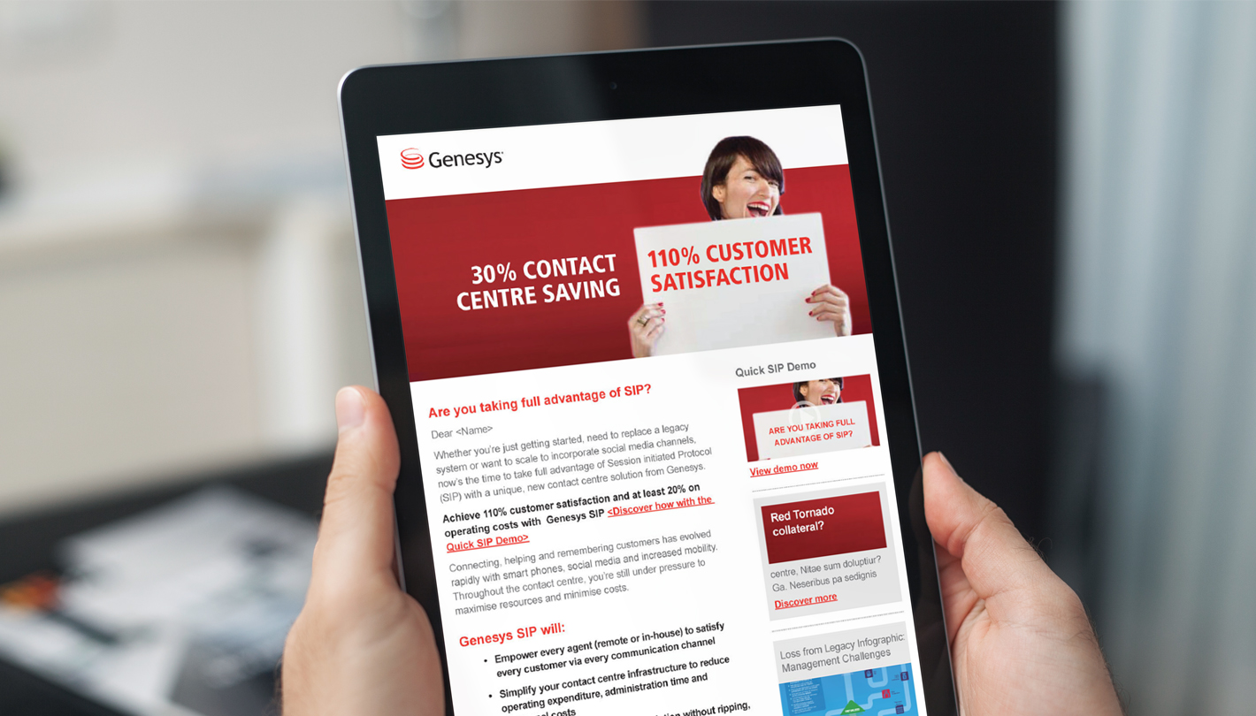 Genesys SiP campaign email on tablet computer