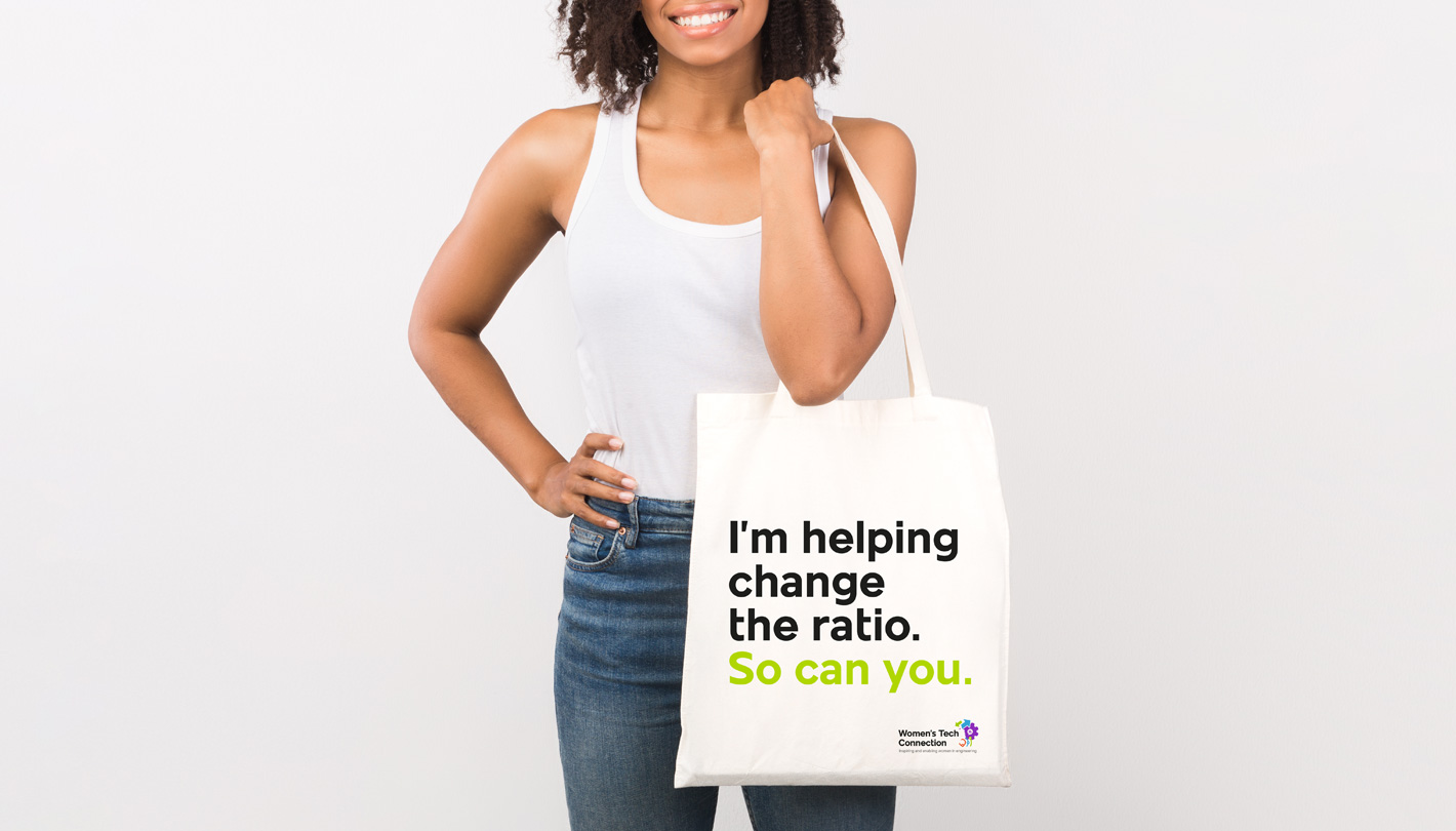 Womens tech connection branded tote bag