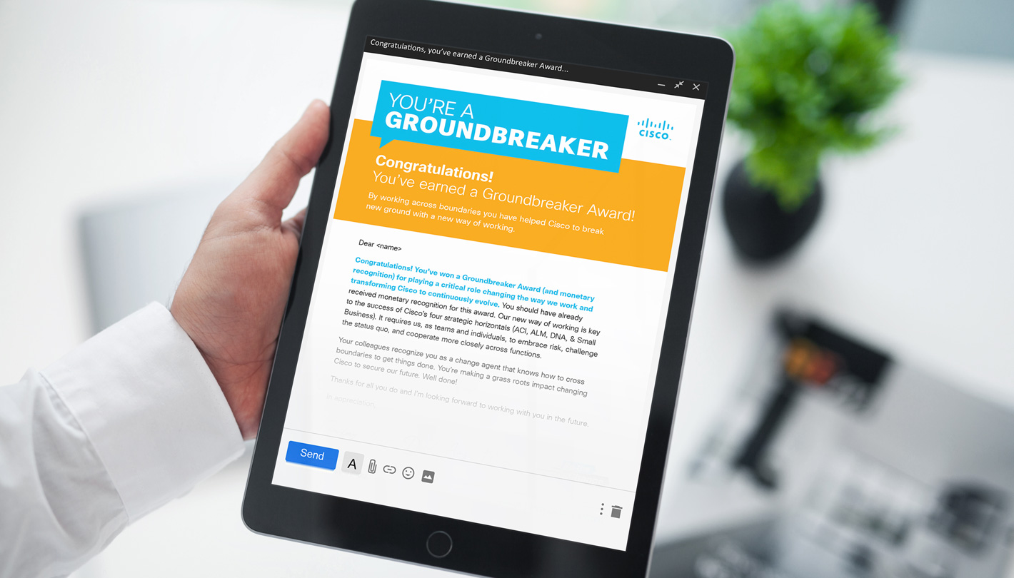 Cisco you're a groundbreaker award email