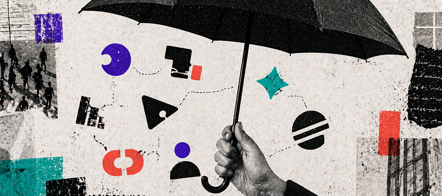 Lots of business people under umbrella